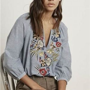 Velvet by Graham Embroidered Chambray Striped Top